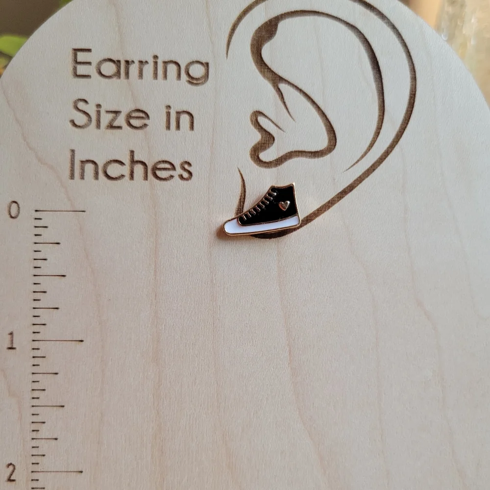 Mini Converse Style Earrings, black retro Chuck Taylor style - Picture 2 of 4
